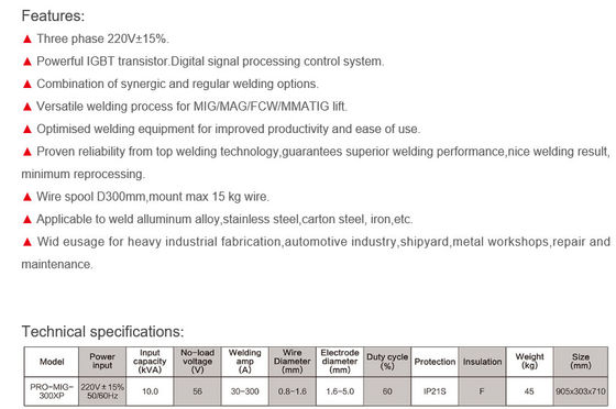 Desempenho da parte superior de Pro-Mig-300XP para a soldadura industrial